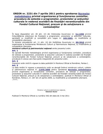ORDIN nr. 2231 din 7 aprilie 2011 pentru aprobarea ... - AFCN