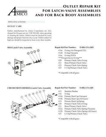 outlet repair kit for latch-valve assemblies and for back body ...
