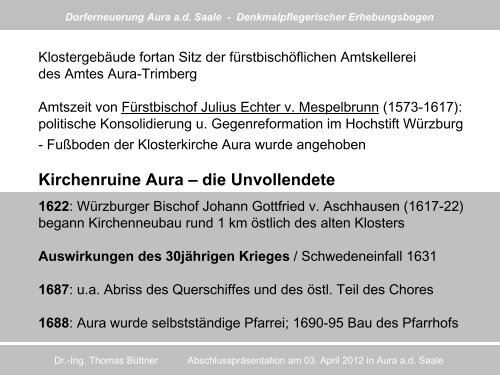 Denkmalpflegerischer Erhebungsbogen - Aura an  der Saale