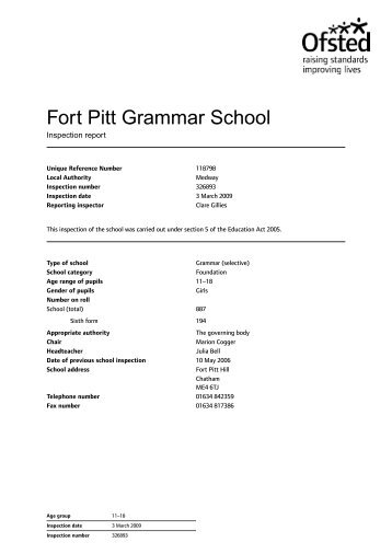 Ofsted Report - Fort Pitt Grammar School