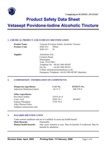 Vetasept povidone-iodine Alcoholic Tincture - Animalcare
