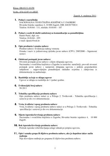 Evidencija radnog vremena- dokumentacija za nadmetanje - NSK