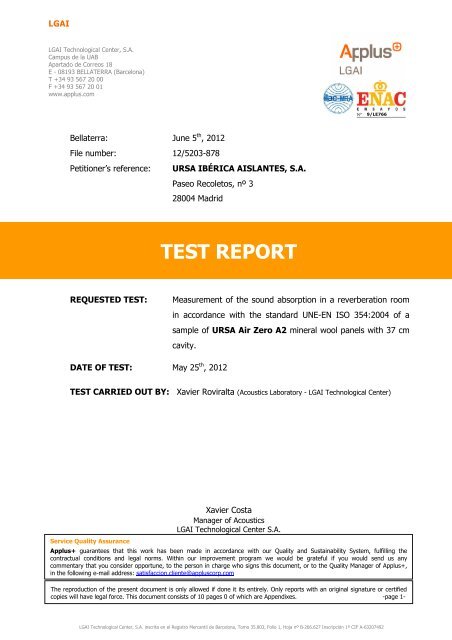 TEST REPORT - Ursa