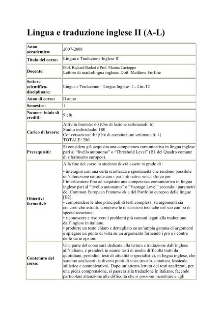 Lingua E Traduzione Inglese Ii Al Unrestrictedarea Com