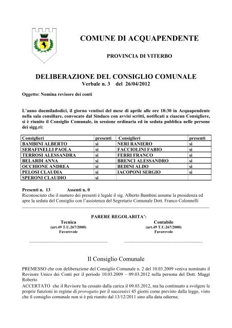 n. 3_26.4.2012_Nomina revisore dei conti - Comune di ...