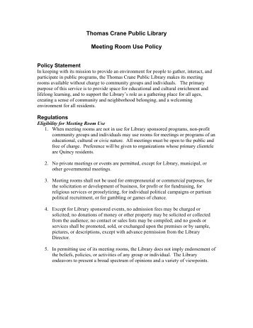 Meeting Room Use Policy - Thomas Crane Public Library