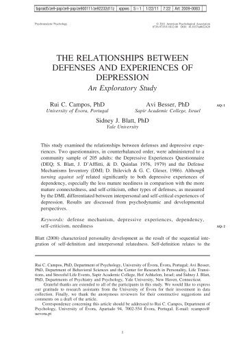 the relationships between defenses and experiences of depression