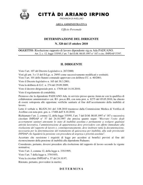 CITTÃ DI ARIANO IRPINO - Comune di Ariano Irpino