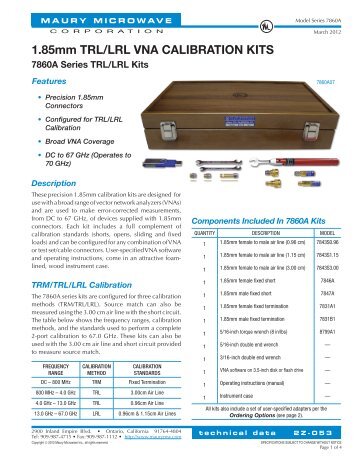 1.85mm TRL/LRL VNA CALIBRATION KITS - Maury Microwave