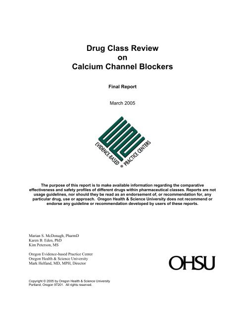 Drug Class Review on Calcium Channel Blockers - Giving to OHSU