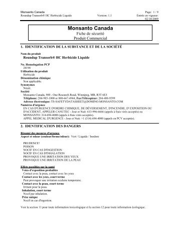 MSDS Roundup Transorb HC Herbicide Liquide - Monsanto
