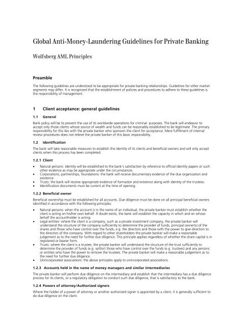 Global Anti Money Laundering Guidelines For Private Banking