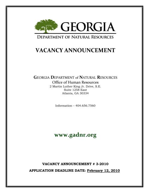 vacancy announcement - Georgia State Parks and Historic Sites