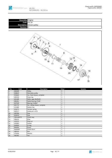 X8 250 NST2000U01 SPARE PARTS CATALOGUE ... - Scooter Tyres