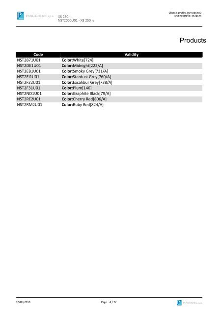 X8 250 NST2000U01 SPARE PARTS CATALOGUE ... - Scooter Tyres