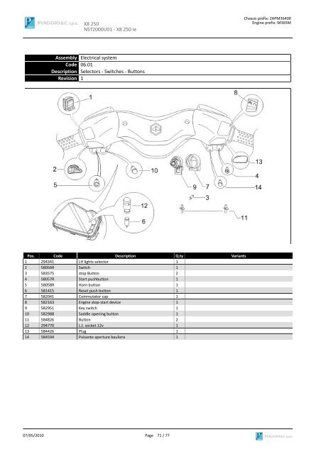 X8 250 NST2000U01 SPARE PARTS CATALOGUE ... - Scooter Tyres