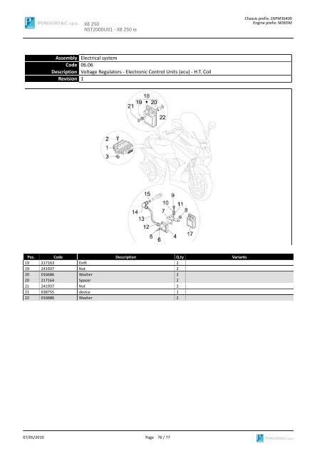 X8 250 NST2000U01 SPARE PARTS CATALOGUE ... - Scooter Tyres