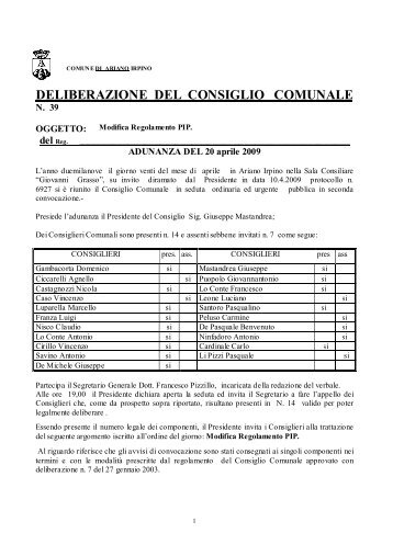 Modifica Regolamento PIP. - Comune di Ariano Irpino