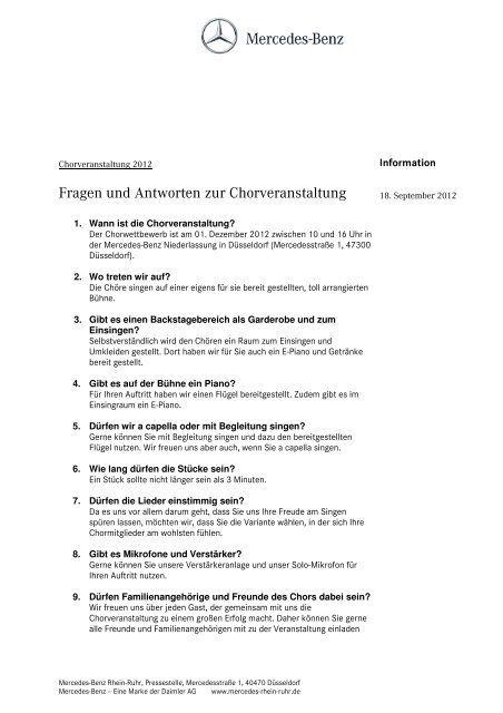 Chorwettbewerb FAQ - Mercedes-Benz Niederlassung Rhein-Ruhr