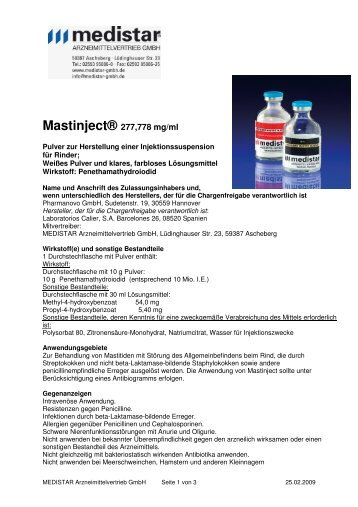 Mastinject 277,778 mg-ml - MEDISTAR Arzneimittelvertrieb GmbH