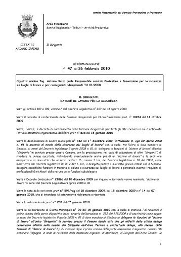 Nomina Ing. Antonio Salza quale Responsabile servizio Protezione ...