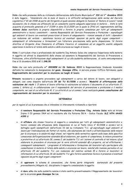 Nomina Ing. Antonio Salza quale Responsabile servizio Protezione ...