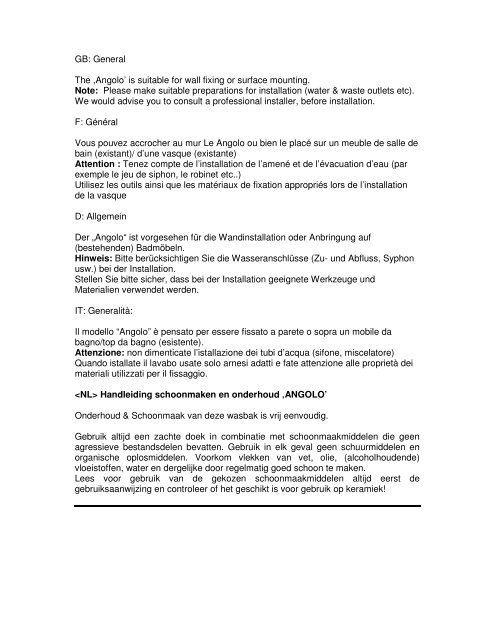 Handleiding Manual Manuel Anleitung Instruzioni Angolo ... - Kebo