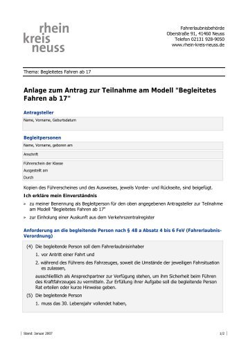 Begleitetes Fahren ab 17 - Rhein-Kreis Neuss