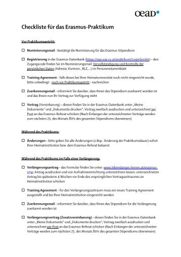 Checkliste fÃ¼r das Erasmus-Praktikum