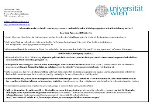 Informationen betreffend Learning Agreements - Internationale ...