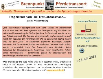 Magazin Ausgabe 4 - Juli 2015 - Brennpunkt Pferdetransport