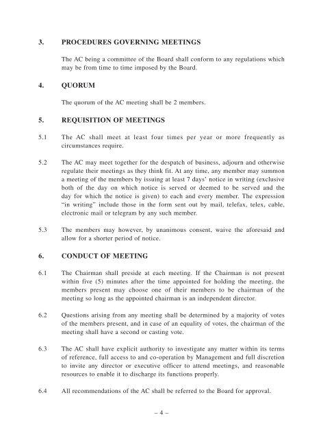 Terms of Reference for Audit Committee