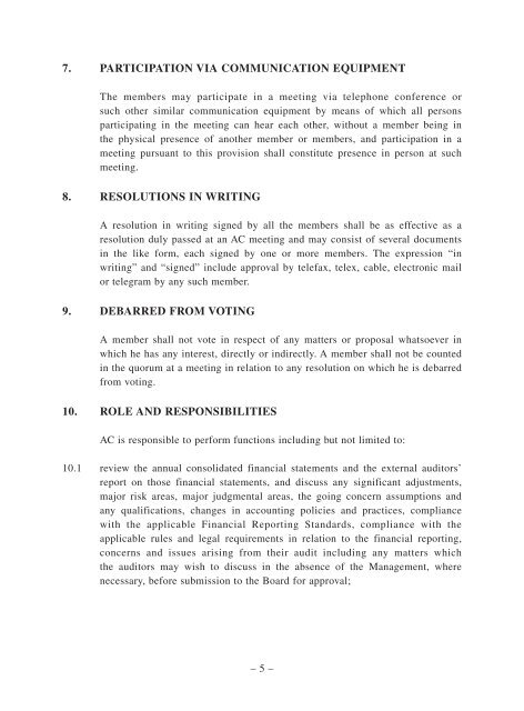 Terms of Reference for Audit Committee