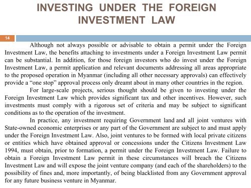 FOREIGN DIRECT INVESTMENT IN MYANMAR