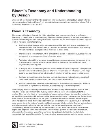 Bloom's Taxonomy and Understanding by Design - Saint Mary's Press