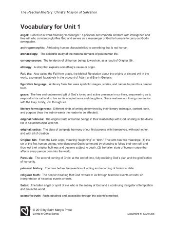Vocabulary for Unit 1 - Saint Mary's Press
