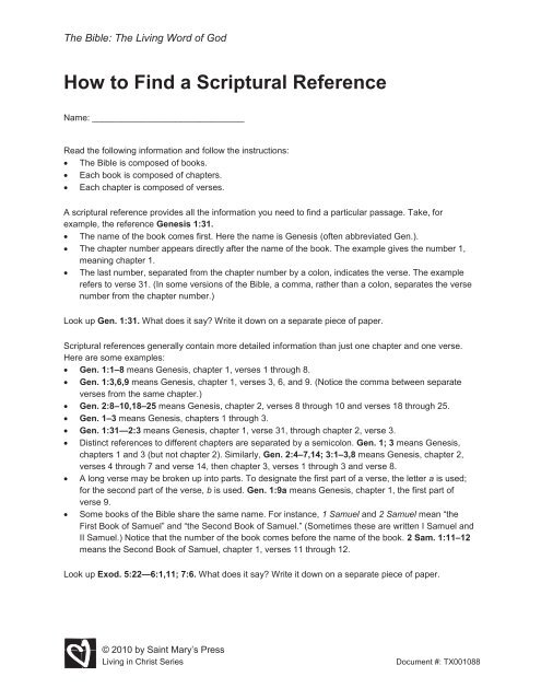 How to Find a Scriptural Reference - Saint Mary's Press