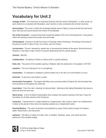 Vocabulary for Unit 2 - Saint Mary's Press