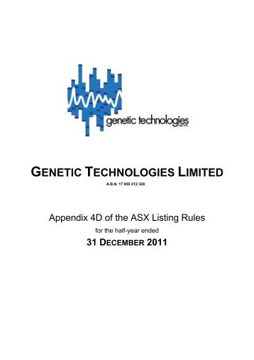 GENETIC TECHNOLOGIES LIMITED - Gtgcorporate.com