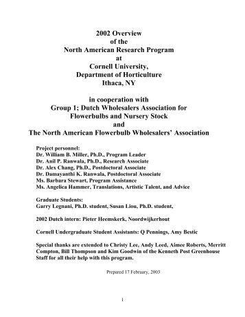 2002 Overview of the North American Research Program at Cornell ...