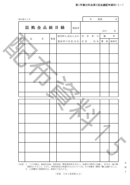 配布資料１５ 司法警察職員捜査書類基本書式例 抜粋 証拠金品総目録