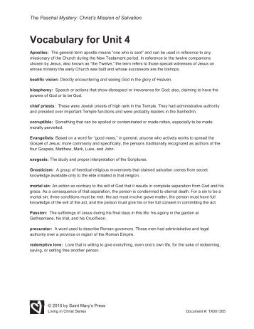 Vocabulary for Unit 4 - Saint Mary's Press