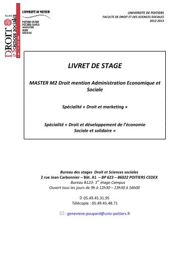 LIVRET DE STAGE M2 AES - UFR Droit et Sciences Sociales