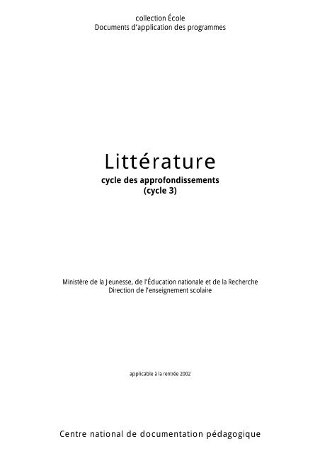 Litta C Rature Au Cycle 3 Crdp