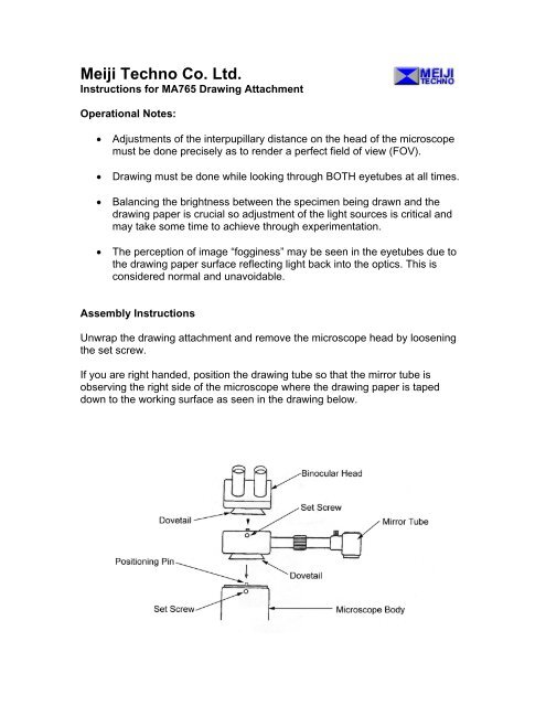 MA765 Drawing Attachment for RZ Series - Meiji Techno