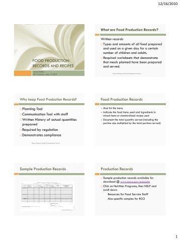 Food Production Record & Recipes - Iowa Department of Education