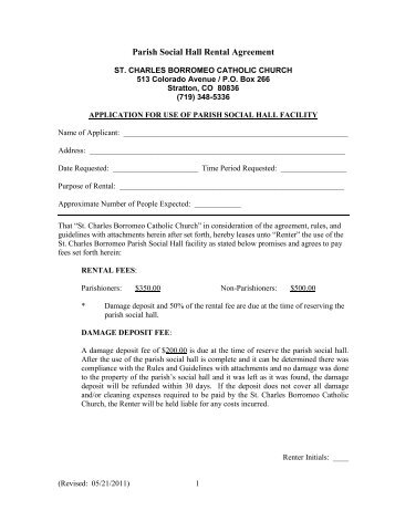 Parish Social Hall Rental Agreement - St. Charles Borromeo > Home