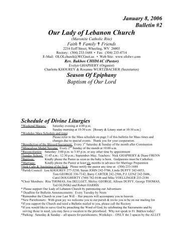 January 8, 2006 Bulletin #2 Our Lady of Lebanon Church