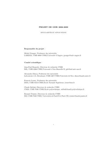 Dossier 2005 - GDR Singularites et applications - UniversitÃ© d'Angers