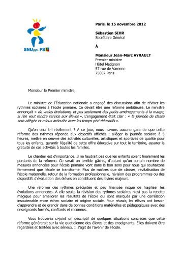 la lettre au Premier Ministre - SNUipp